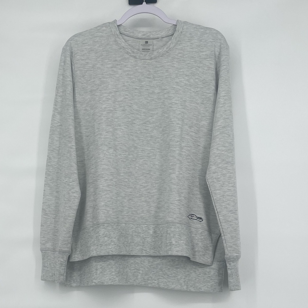 Kate Lord gray soft crew neck lightweight slit hem sweatshirt